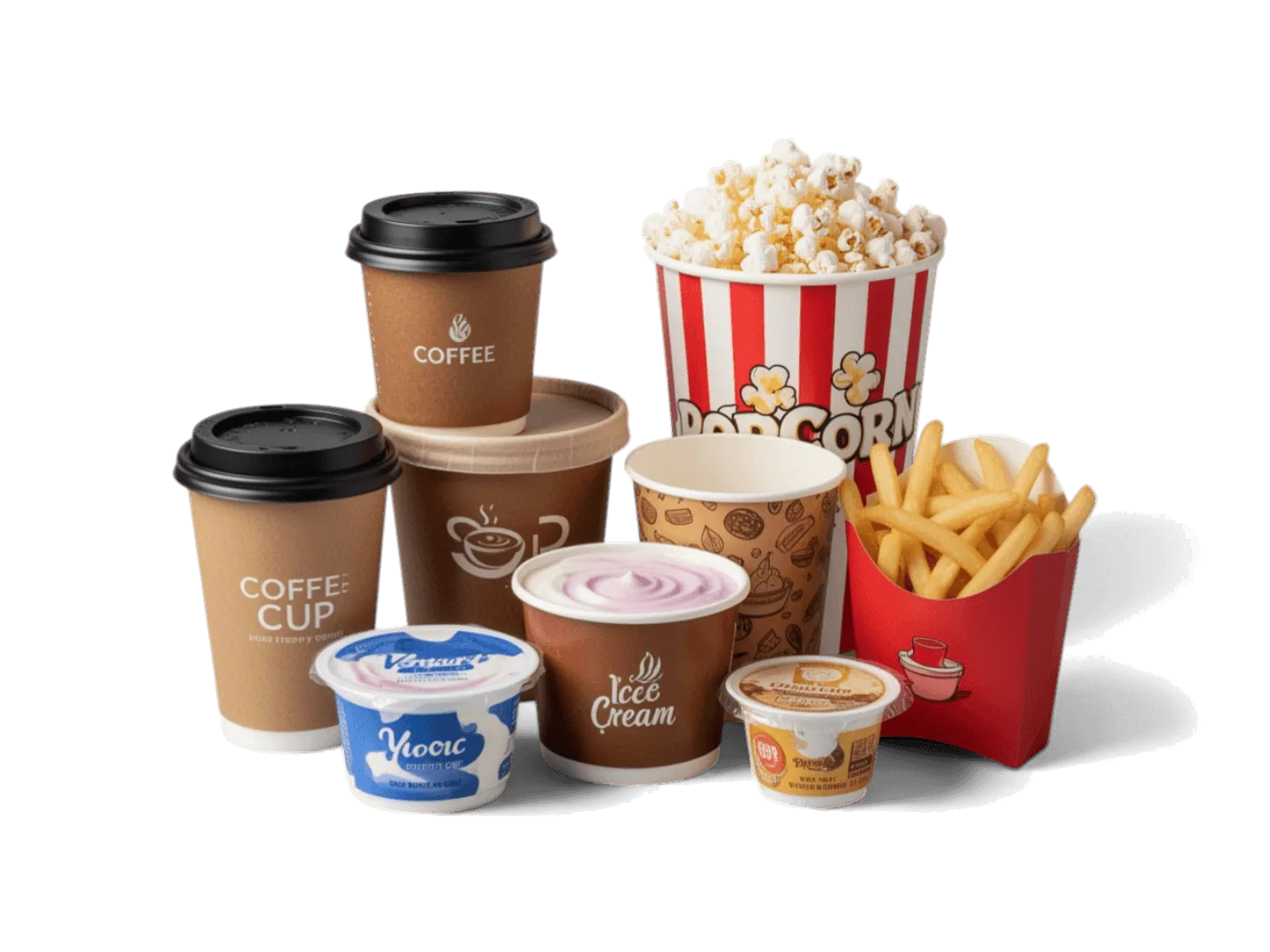 Custom printed coffee cups and ice cream tubs